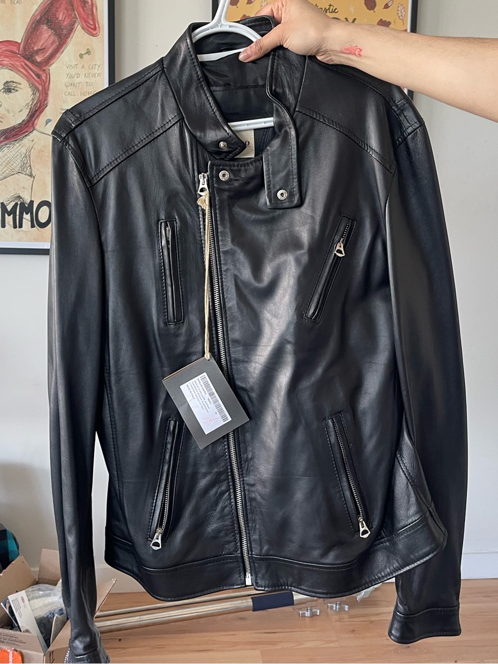 Black Leather Biker Jacket - Classic Men's Moto Style